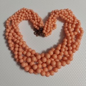 Vintage Peach Bead Multi-Strand Acrylic Bead Necklace
